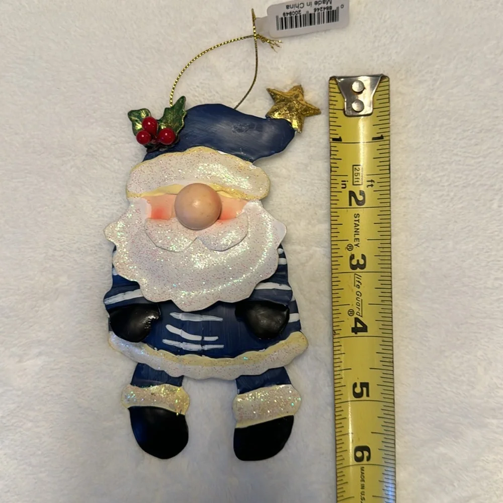 NWT Vintage Handmade Santa Christmas Ornament Metal